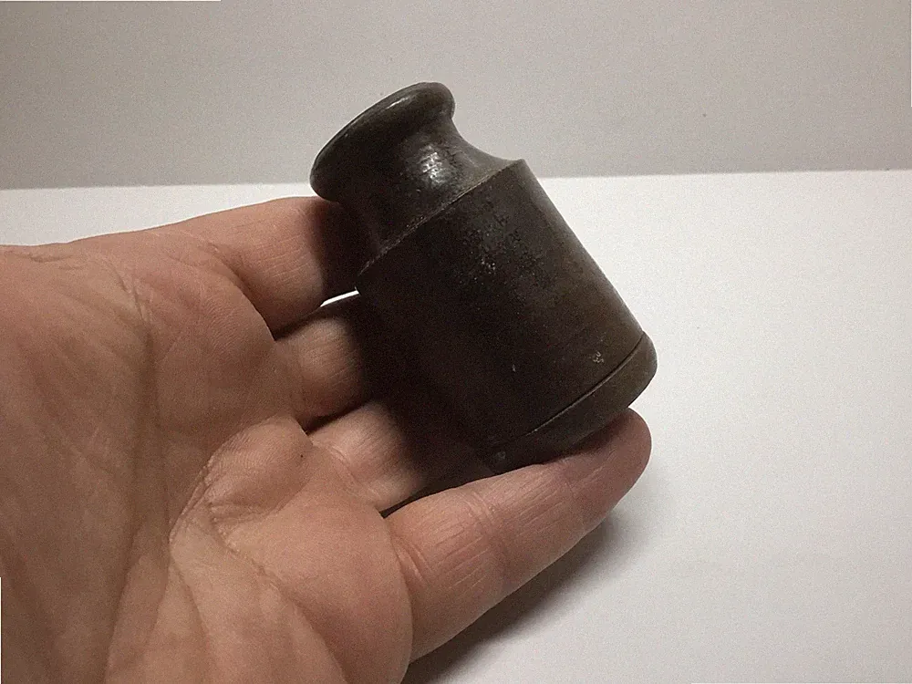 Antique Rich Brown Stoneware Ink Bottle 2 3/4 Inches Tall.
