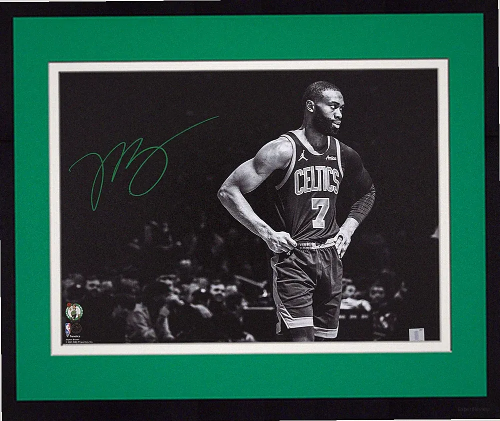 Framed Jaylen Brown Boston Celtics Signed Black & White w/Green Ink 16x20 Photo