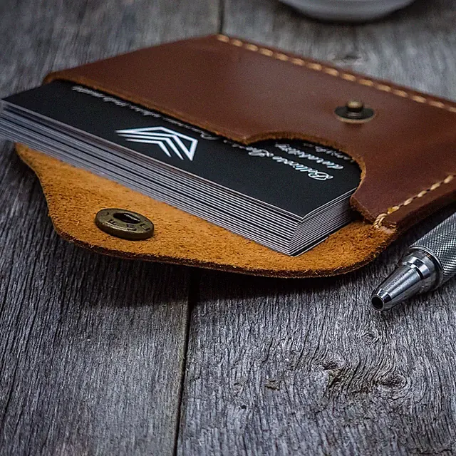 Full Grain Leather Business Card Holder Slim Front Pocket Card Holder Engraving