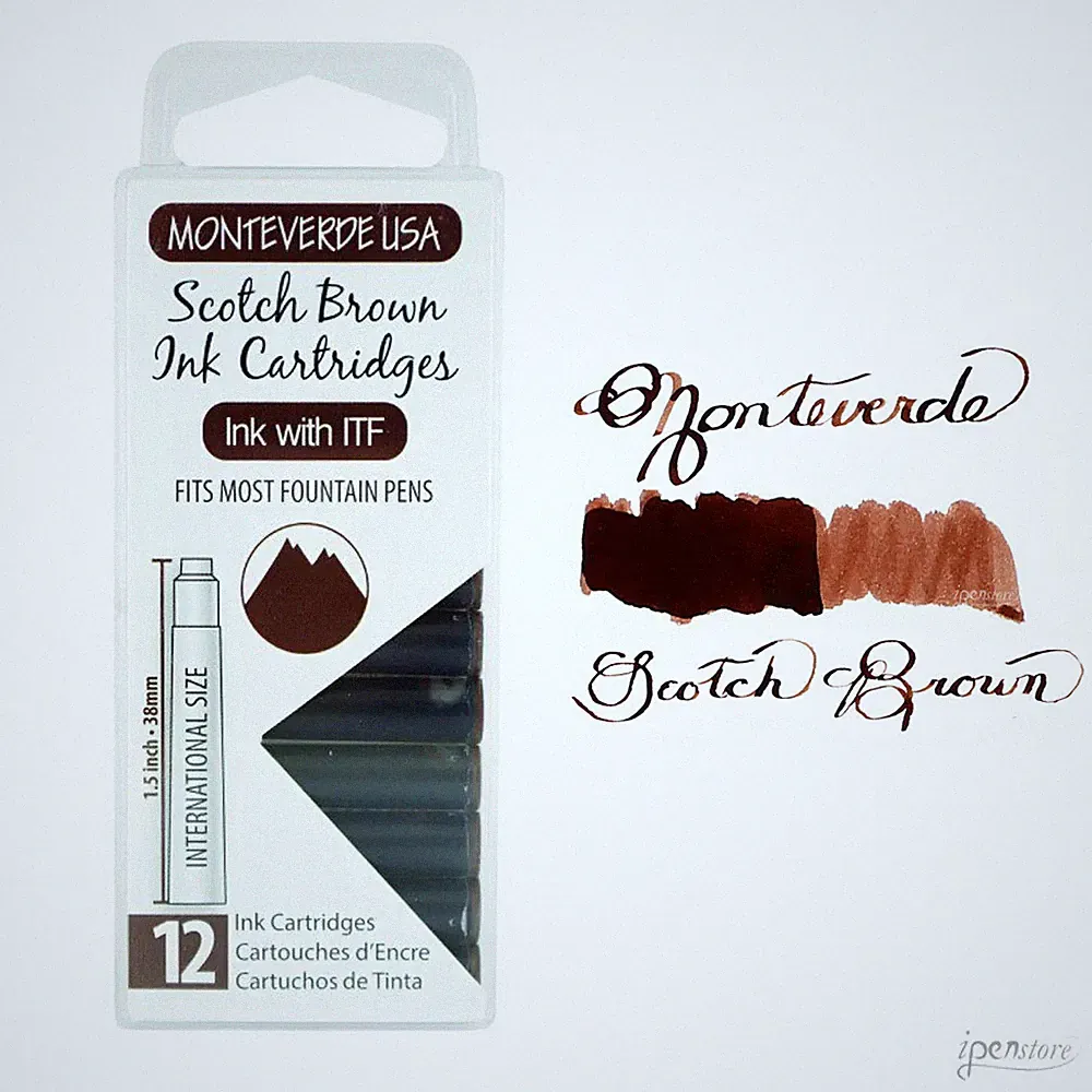 Pk/12 Monteverde Standard International Ink Cartridges, Scotch Brown